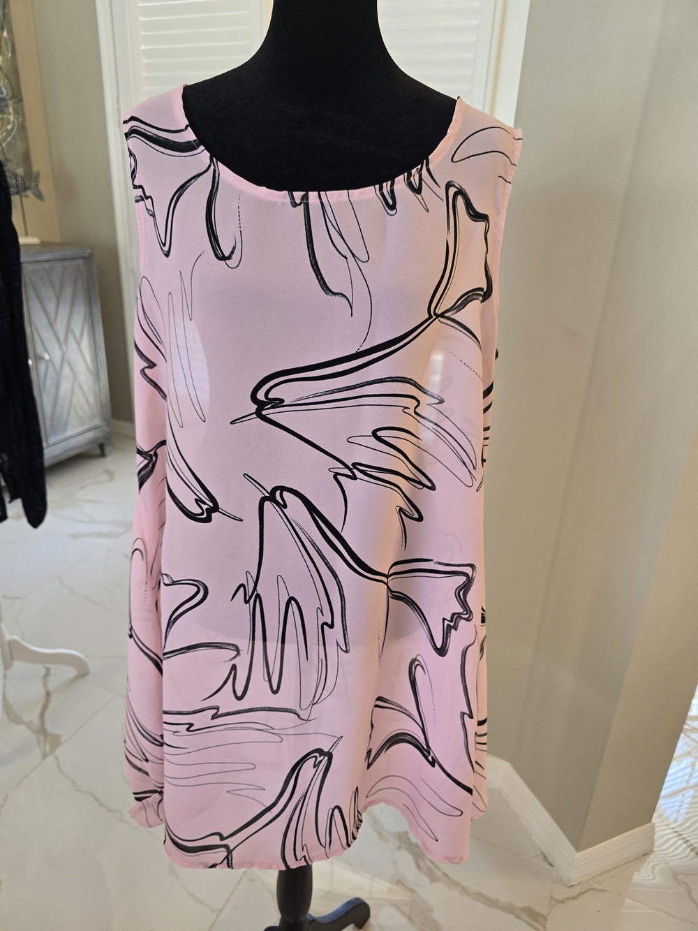 Sleeveless Pink Abstract Print Swim Coverup